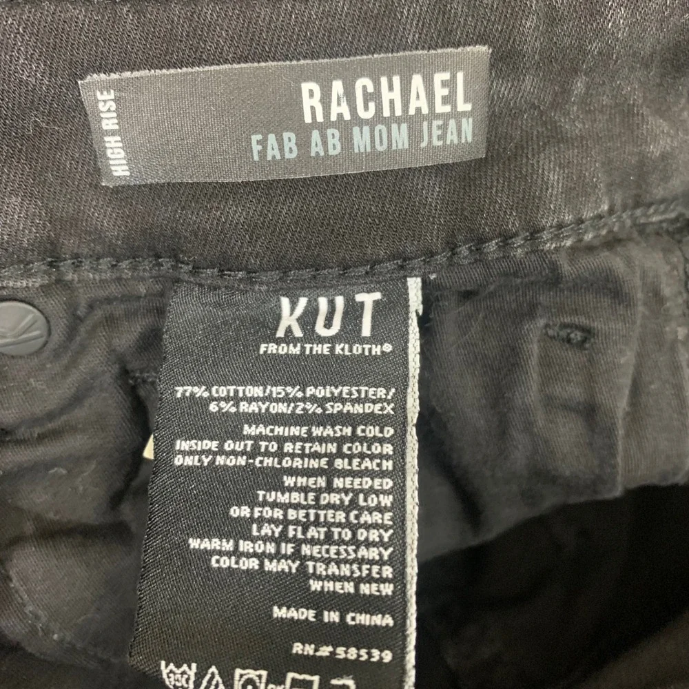 Kut from‎ the Kloth Rachael Fab Ab Mom Jeans Black Distressed Button Fly Size 2